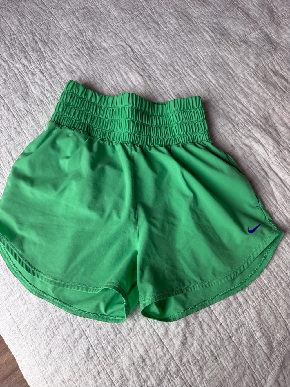 Nike Women's Bright Green Athletic Shorts with Smocked Waistband